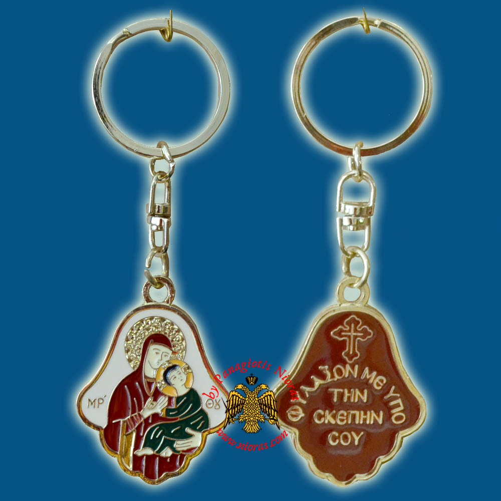 Orthodox Theotokos Icon Bell Shaped Coloured Gold Plated Key Ring